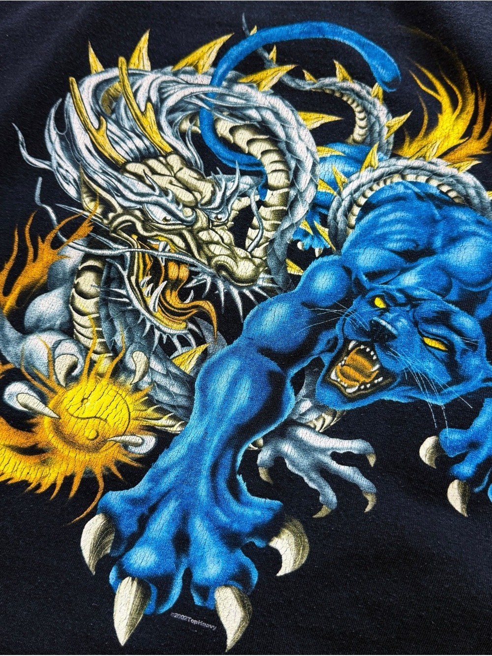 Vintage Y2K Top Heavy Dragon Panther Shirt, Hip Hop Ying Yang Japan 90s L Flame - Picture 4 of 7